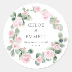 Sticker Rond Boîte à gâteau Mariage rose Floral Favoriser Stick