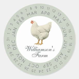 Sticker Rond Boîte à œufs verte vintage avec date encerclée de