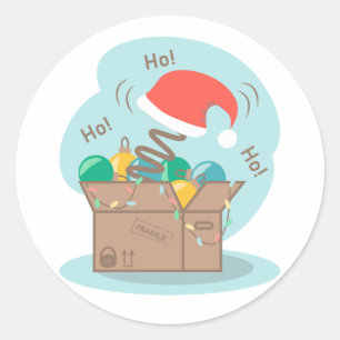 Sticker Rond Boite artisanale avec décoration de Noël et chapea