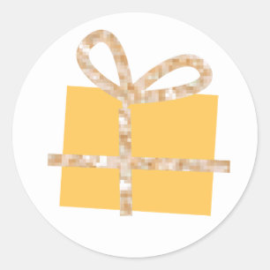 Sticker Rond Boîte cadeau jaune avec ruban or Faux