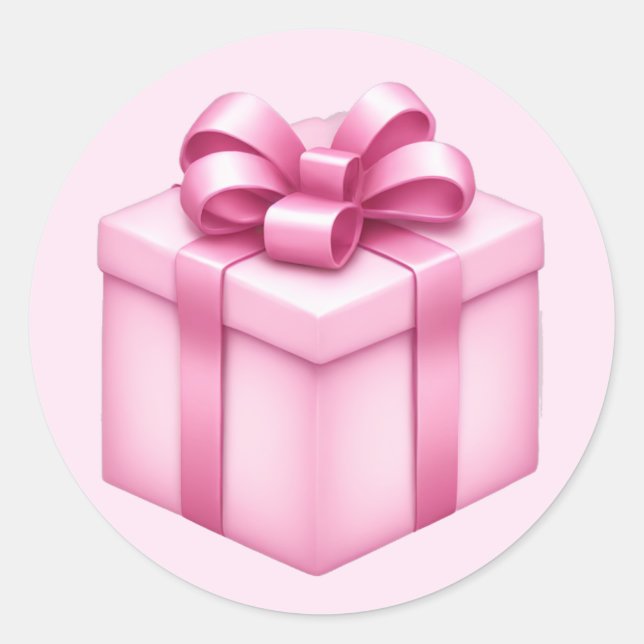 Sticker Rond Boîte cadeau rose Emoji (Devant)