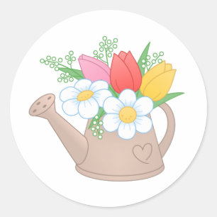 Sticker Rond Boîte d'arrosage de jardin avec des fleurs