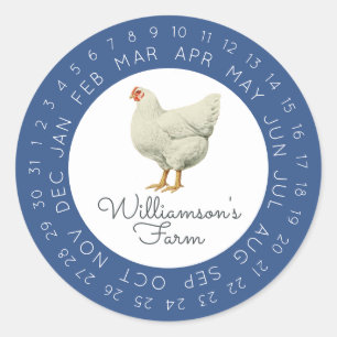 Sticker Rond Boîte de carton œufs date encadrée par une poule v