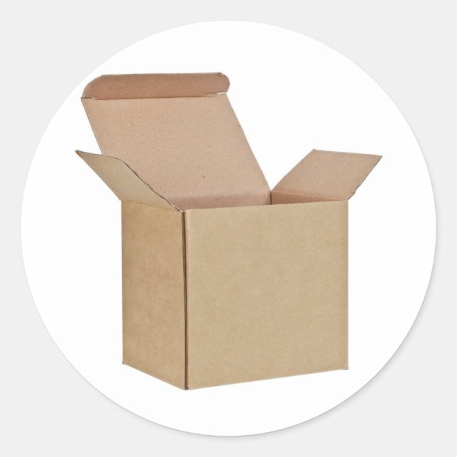 Sticker Rond Boîte de carton ouverte (Devant)