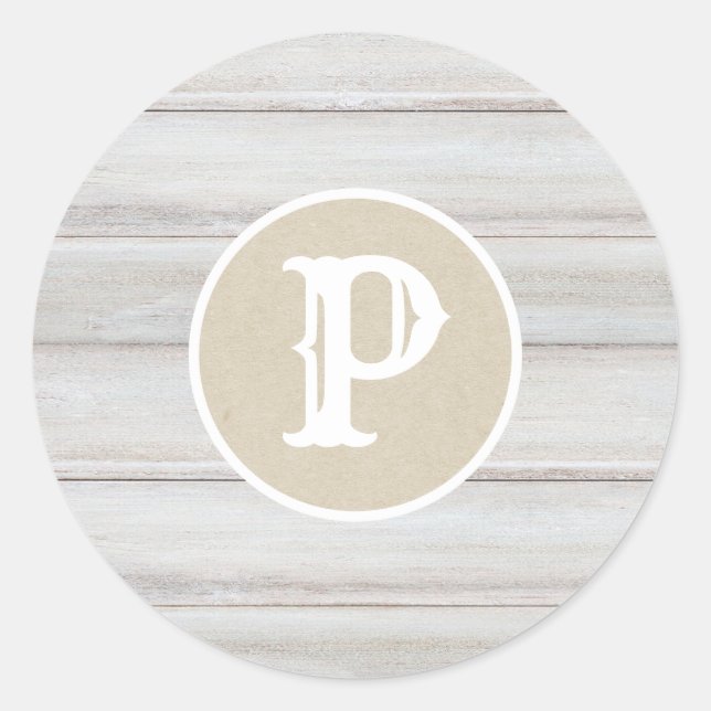 Sticker Rond Boîte de Mariage Kraft Shabby Chic Bois Blanc Rust (Devant)