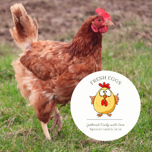 Sticker Rond Boîte d'œuf de poule de dessin animé personnalisée