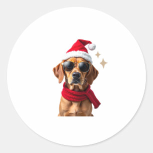 Sticker Rond Boîte drôle de chien Boxer Lumières de Noël Costum