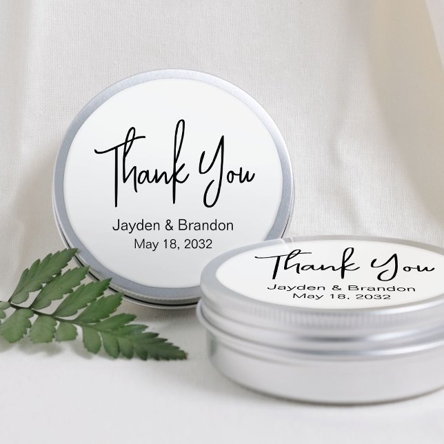 Sticker Rond Boîte en fer-blanc personnalisée pour cadeaux de m (Simple Minimal Custom Wedding Favors Tin Box Classic Round Sticker
)