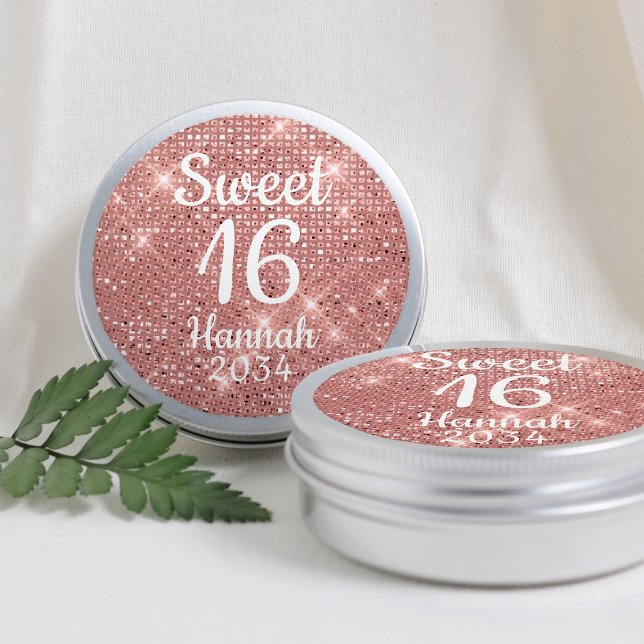 Sticker Rond Boîte en fer rose gold pour les 16 ans de la fille (Rose Gold Sweet 16 Girl Birthday Favors Tin Box Classic Round Sticker
)