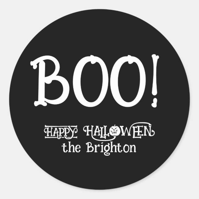 Sticker Rond Boite mignon amusement os citrouille Halloween (Devant)