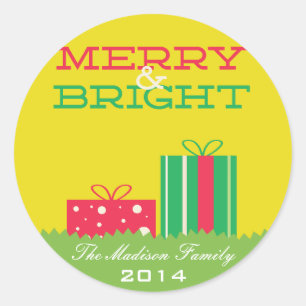 Sticker Rond Boîtes cadeaux Joyeuses et Lumineuses