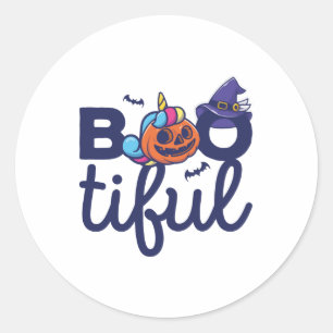 Sticker Rond Boitier Halloween Funny Unicorn lanterne Citrouill