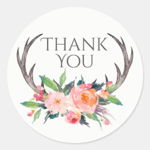 Sticker Rond Boîtiers rustiques avec Merci de bouquet rose