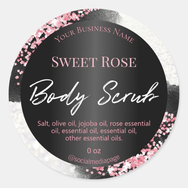 Sticker Rond Bokeh Blanc noir rose Parties scintillant Étiquett (Devant)