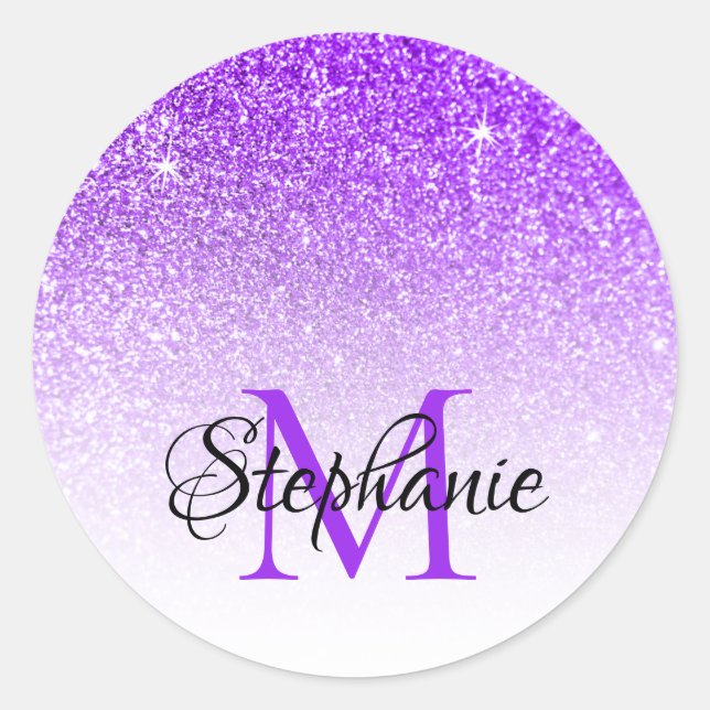 Sticker Rond Bokeh Violet Parties scintillant Blanc Ombre Monog (Devant)