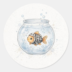 Sticker Rond Bol à poissons squelette mignon