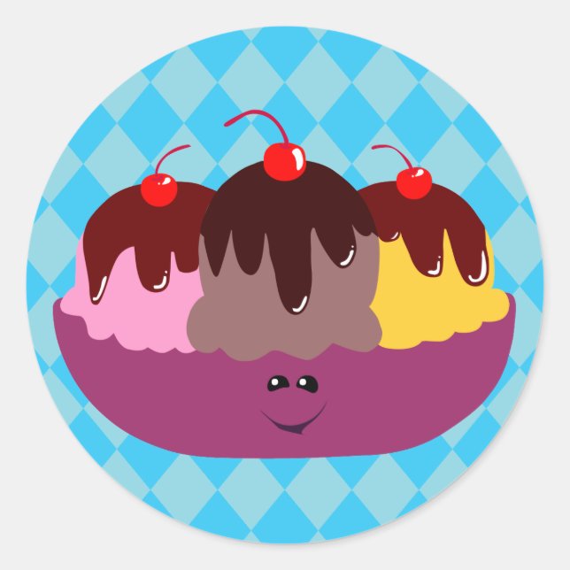 Sticker Rond Bol de crème glacée mignonne (Devant)