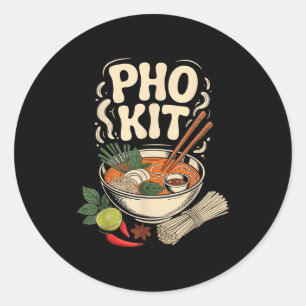 Sticker Rond Bol de soupe de nouilles vietnamiennes Pho Kit Her