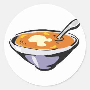 Sticker Rond Bol de soupe de tomates avec cuillère