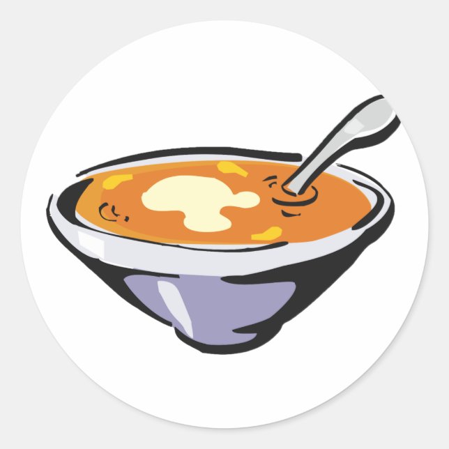 Sticker Rond Bol de soupe de tomates avec cuillère (Devant)