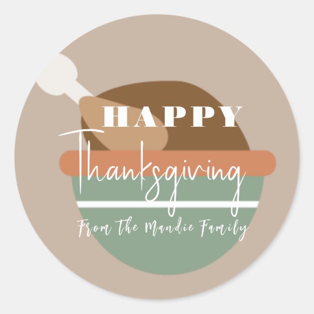 Sticker Rond Bol de Thanksgiving de la dinde heureux (Devant)