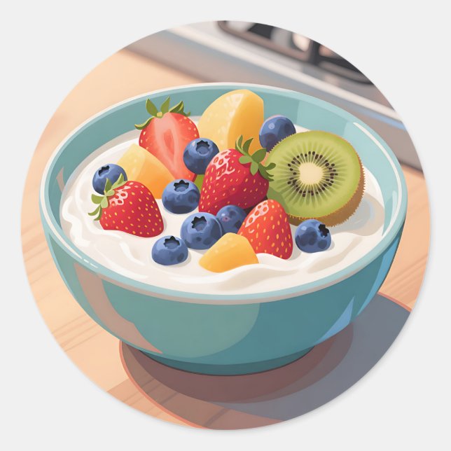 Sticker Rond Bol de yaourt aux fruits frais (Devant)