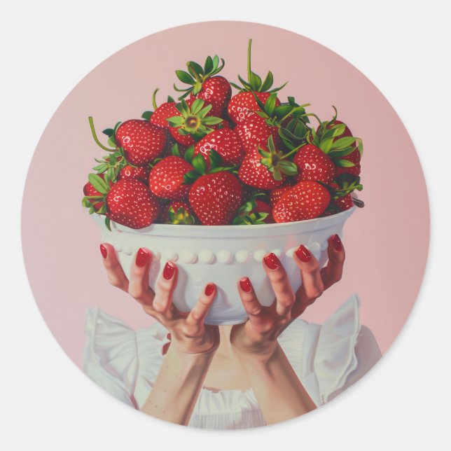 Sticker Rond Bol débordant de fraises (Devant)