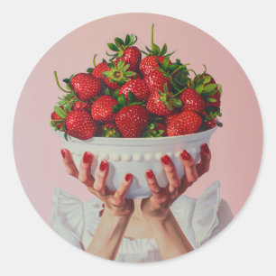 Sticker Rond Bol débordant de fraises