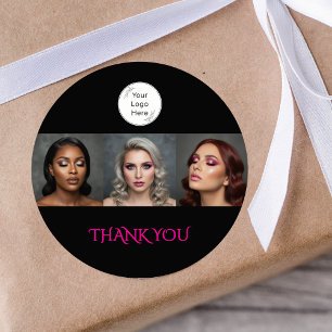 Sticker Rond Bold Black et rose chaud 3 Photo Merci