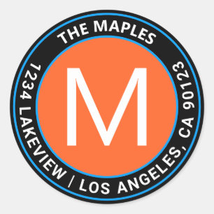 Sticker Rond Bold Black Orange Blue Circle Adresse de retour