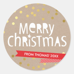 Sticker Rond BOLD CHRISTMAS TYPOGRAPHIE cool en or confetti kra