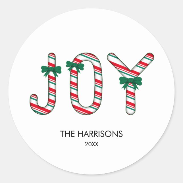 Sticker Rond Bold JOY Christmas Candy (Devant)