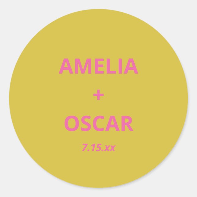 Sticker Rond Bold Modern Chartreuse Pink Yellow Wedding Custom (Devant)
