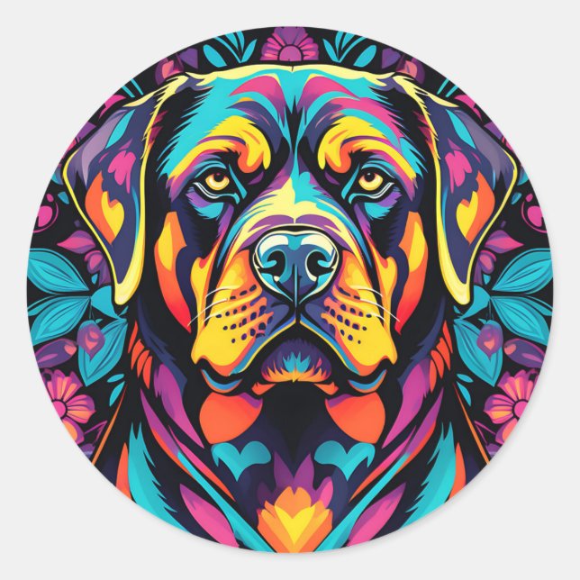 Sticker Rond Bold Rottweiler Dog Vibrant (Devant)