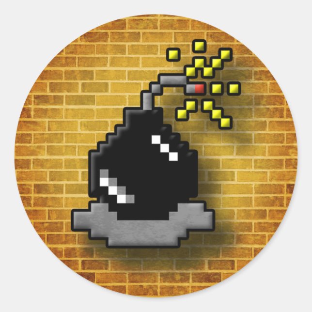 Sticker Rond Bombe à 8 bits (Devant)