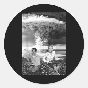 Sticker Rond Bombe atomique Nuage de guerre nucléaire Rétro Vin