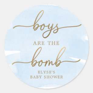 Sticker Rond Bombe Baignoire bleu Aquarelle or Favoriser Sticke