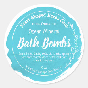 Sticker Rond Bombe bleue de Bath de tache d'aquarelle d'Aqua