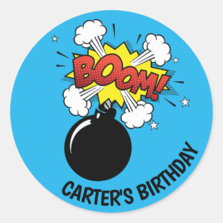 Sticker Rond Bombe d'anniversaire de Super Héros livre de bande