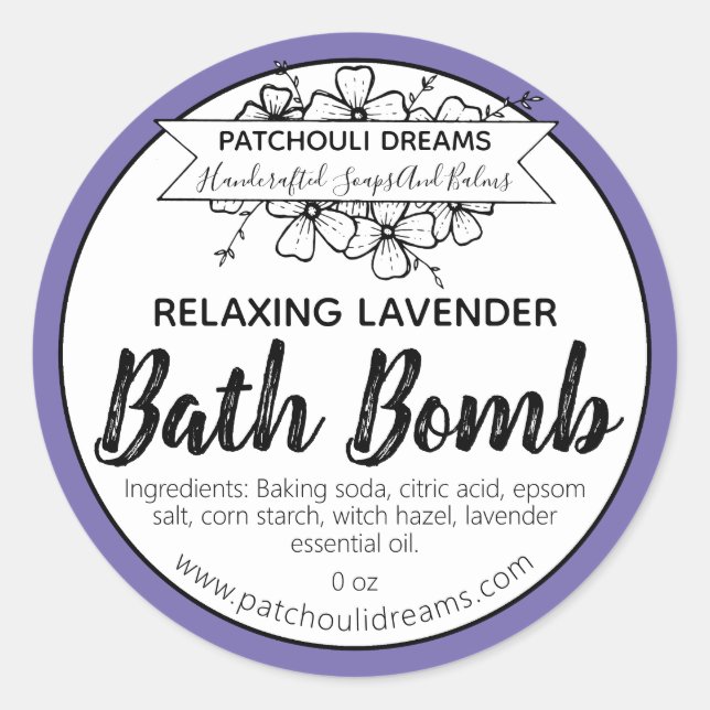 Sticker Rond Bombe De Bain Lavande Violette Parfumée (Devant)