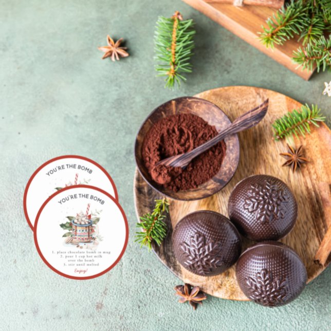 Sticker Rond Bombe de Chocolat Chaud Classique de Noël (Créateur téléchargé)