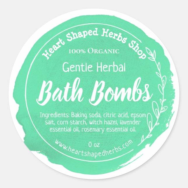 Sticker Rond Bombe de fines herbes de Bath d'aquarelle verte (Devant)