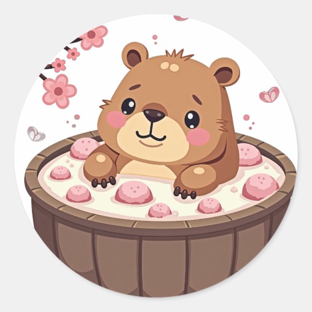 Sticker Rond Bombes de bain Relaxation Capybara Jacuzzi Fleurs  (Devant)