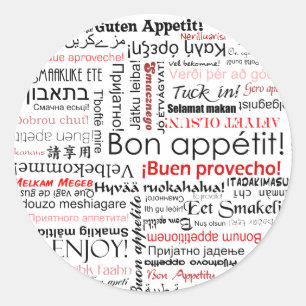 Sticker Rond Bon appetit dans de nombreuses langues typographie