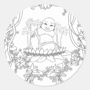 Sticker Rond Bon Bouddha avec Lotus