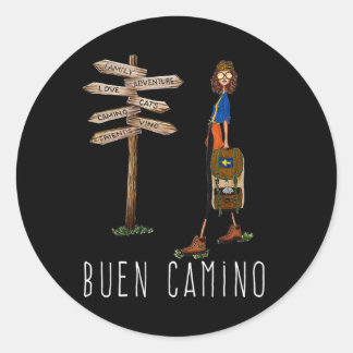 Sticker Rond Bon Chemin De Saint-Jacques Pèlerin Randonnée Voie