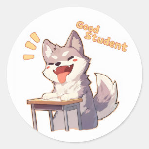 Sticker Rond Bon Étudiant Joyeux Anime Chien