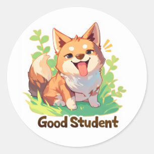 Sticker Rond Bon mignon chien étudiant