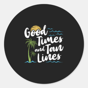 Sticker Rond Bon moments et lignes de bronzage palmier soleil f