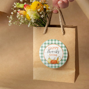 Sticker Rond Bon thanksgiving À damiers Nappes Citrouilles